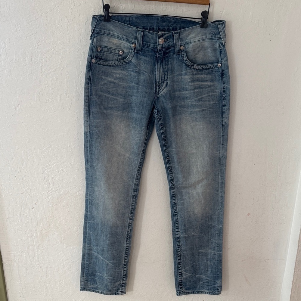 True Religion Washed Denim Slim Jeans Size 34 Inseam 34 - Picture 2 of 5